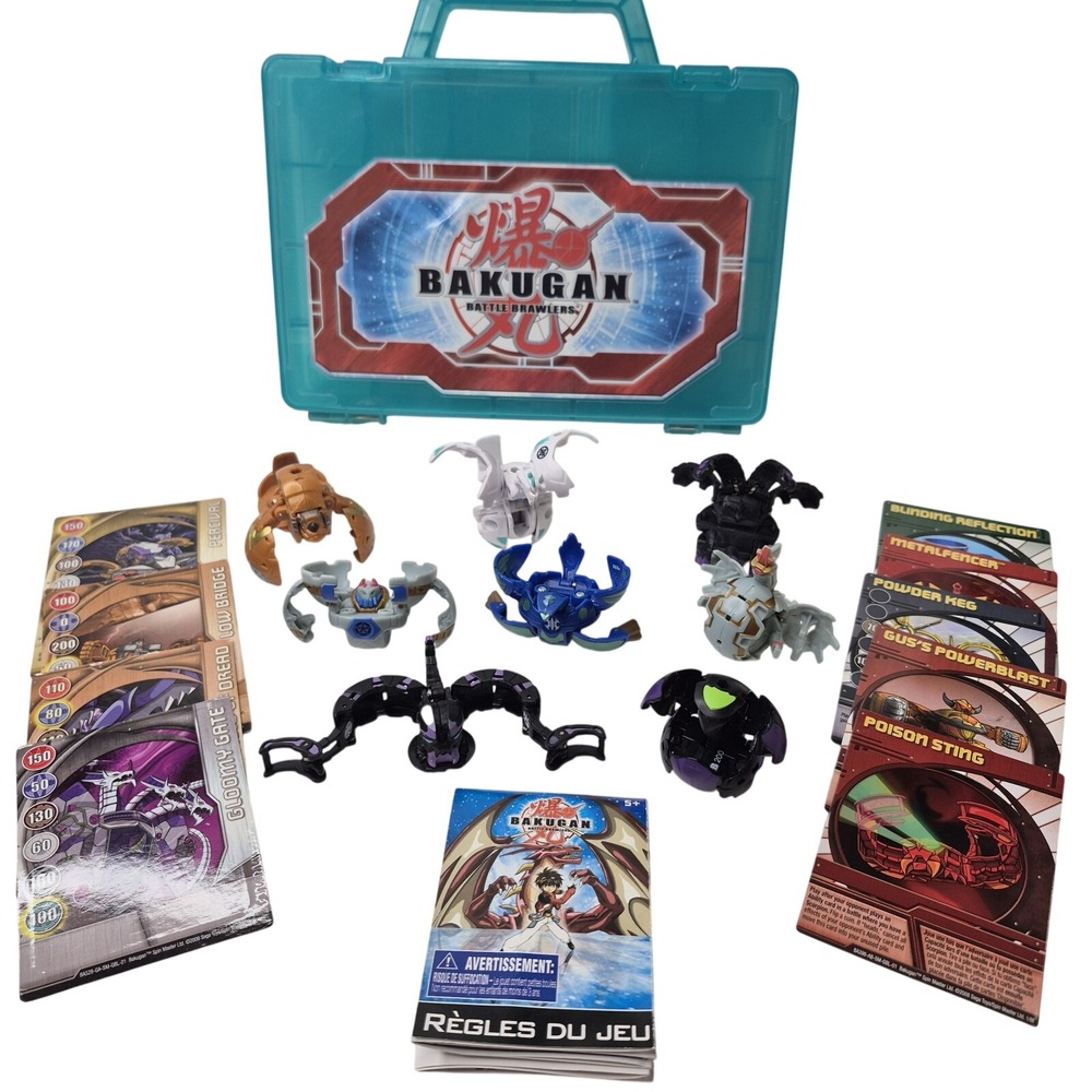 Bakugan Battle Brawlers Lot Carrying Case 8 Figures 9 Cards 4 Metal Instructions